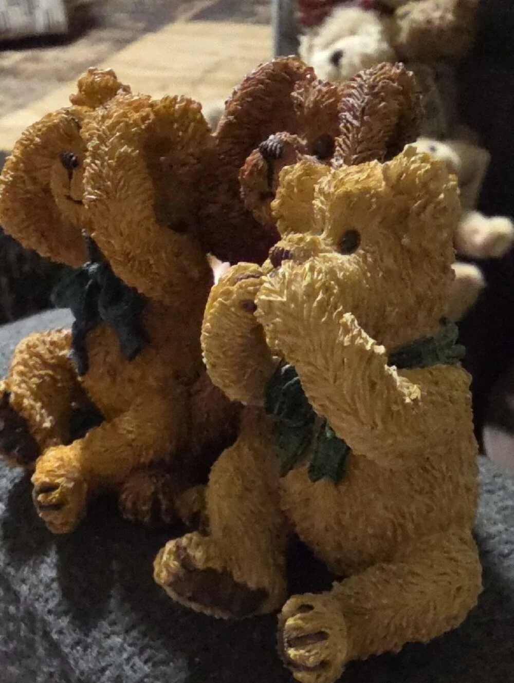 Set of Three Decorative Teddy Figurines in Yellow and Brown